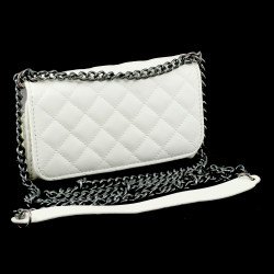 Note 4, 3 Universal Quilted Flip Leather Wallet Case w Long Chain (White)